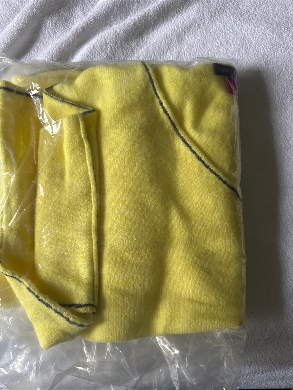 Vince Camuto Yellow Crewneck Sweater with Dark Contrast Stitching